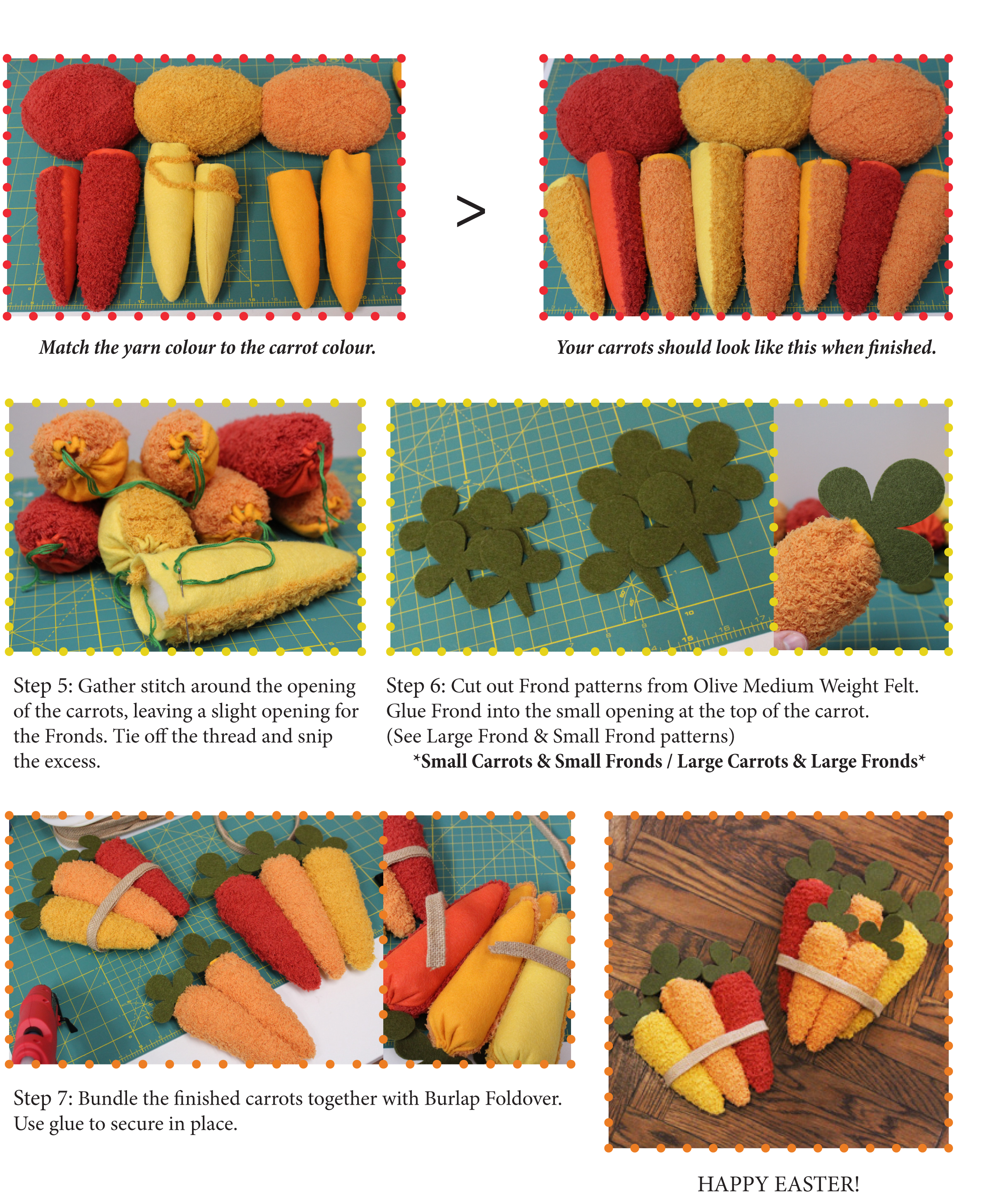 Last set of steps to creating your own carrot bouquet for Easter
