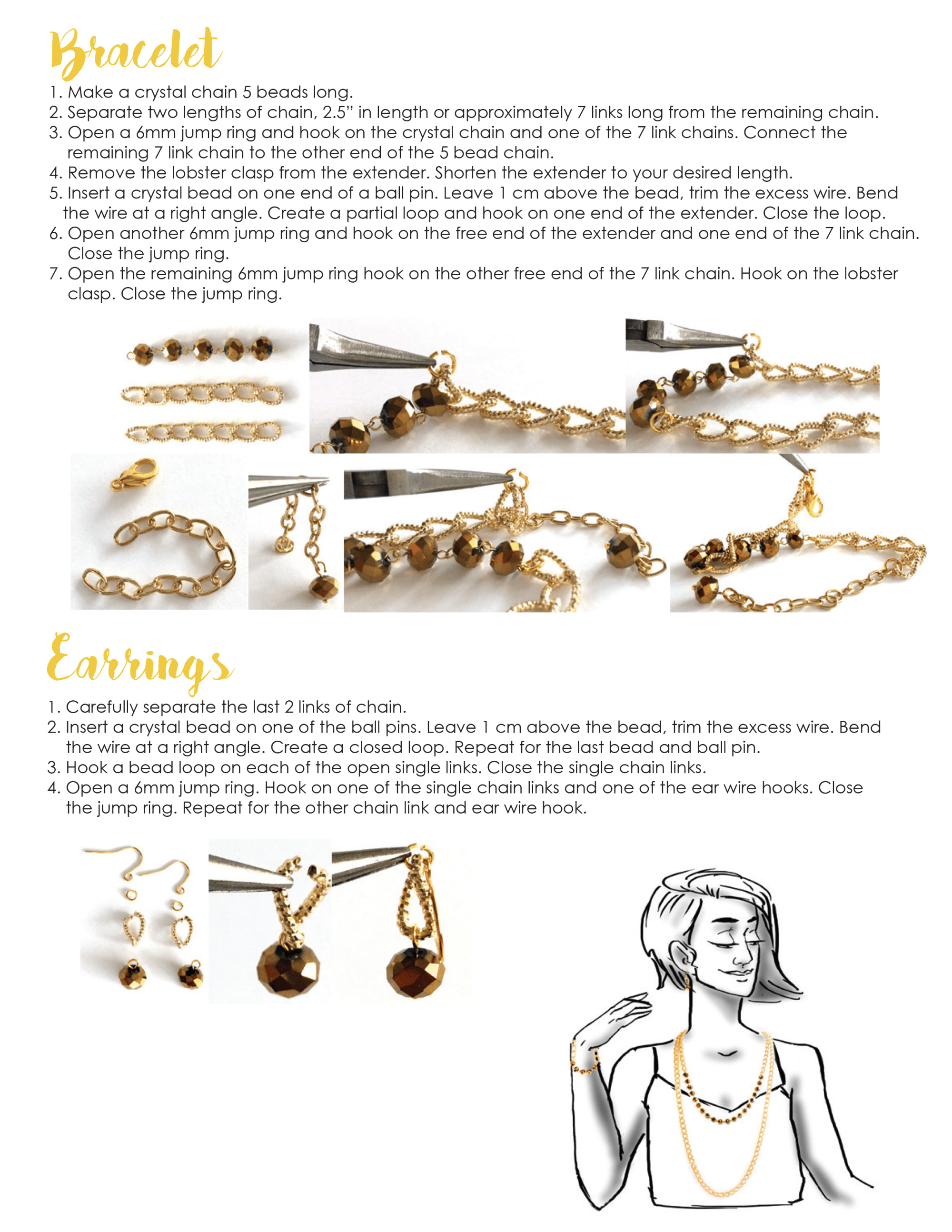 Steps to create a crystal & chain bracklet and earrings