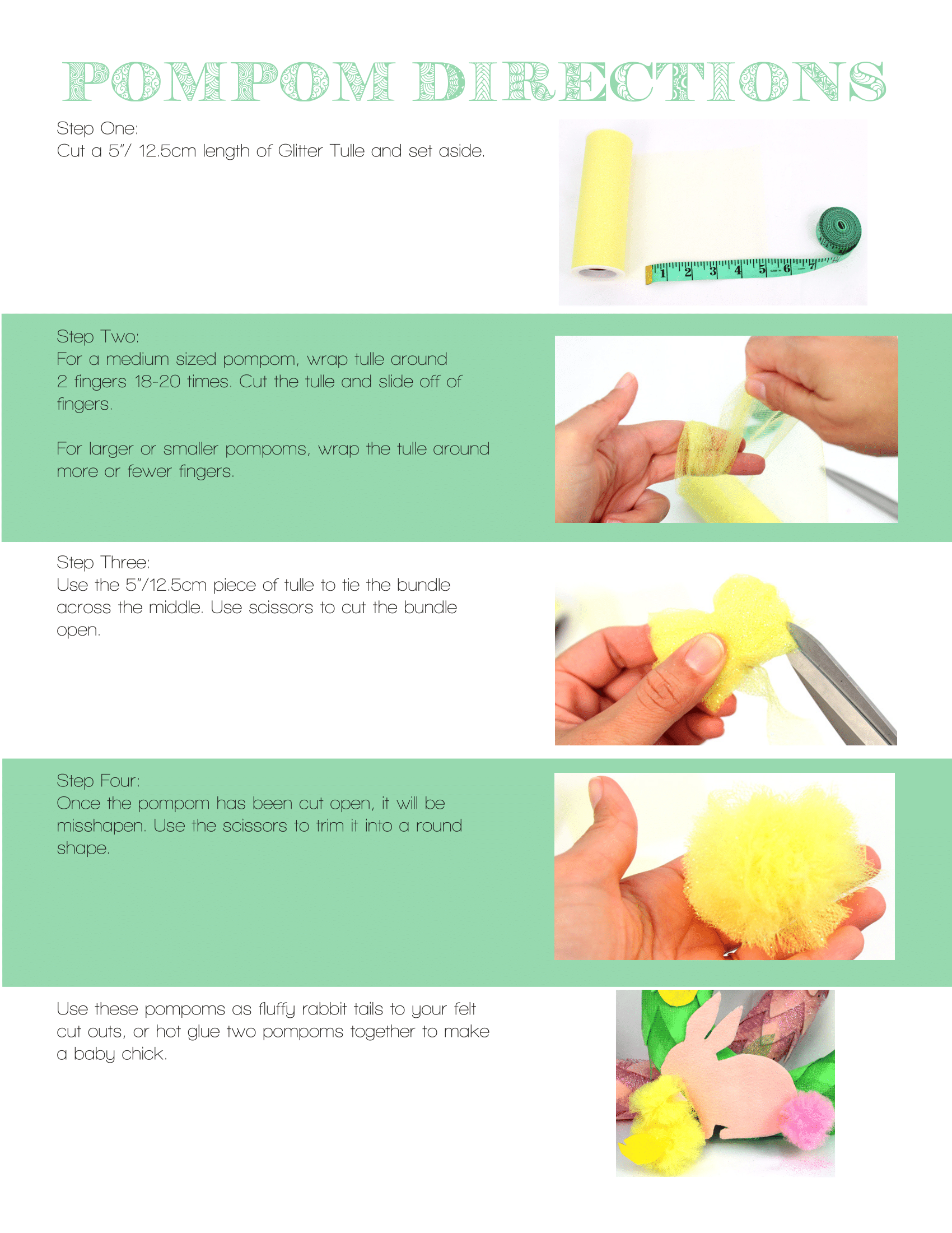 4 steps to make pompoms for rabbit tails