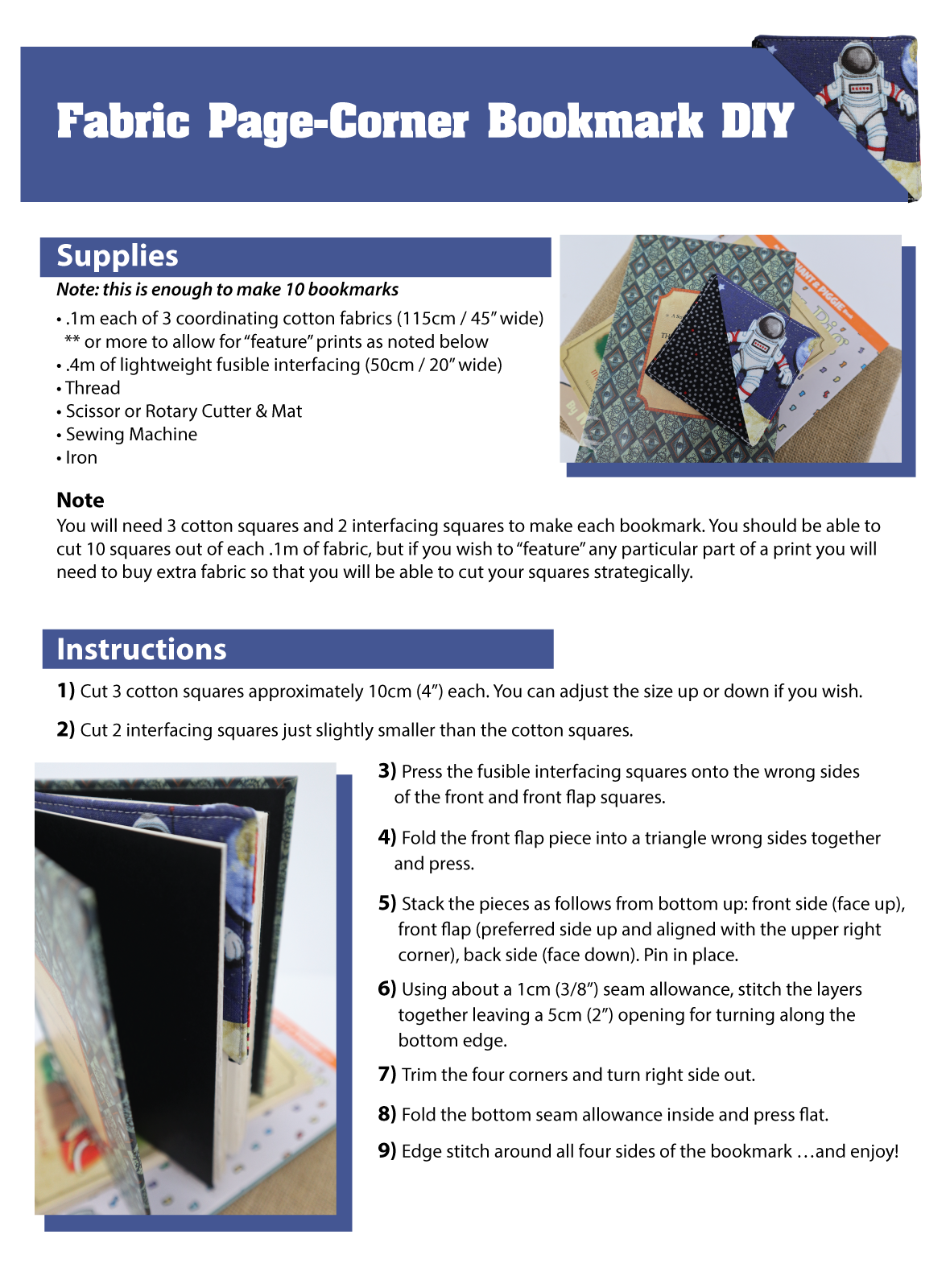 Steps to create your fabric bookmark