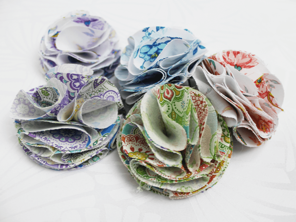 Closeup of completed fabric flowers