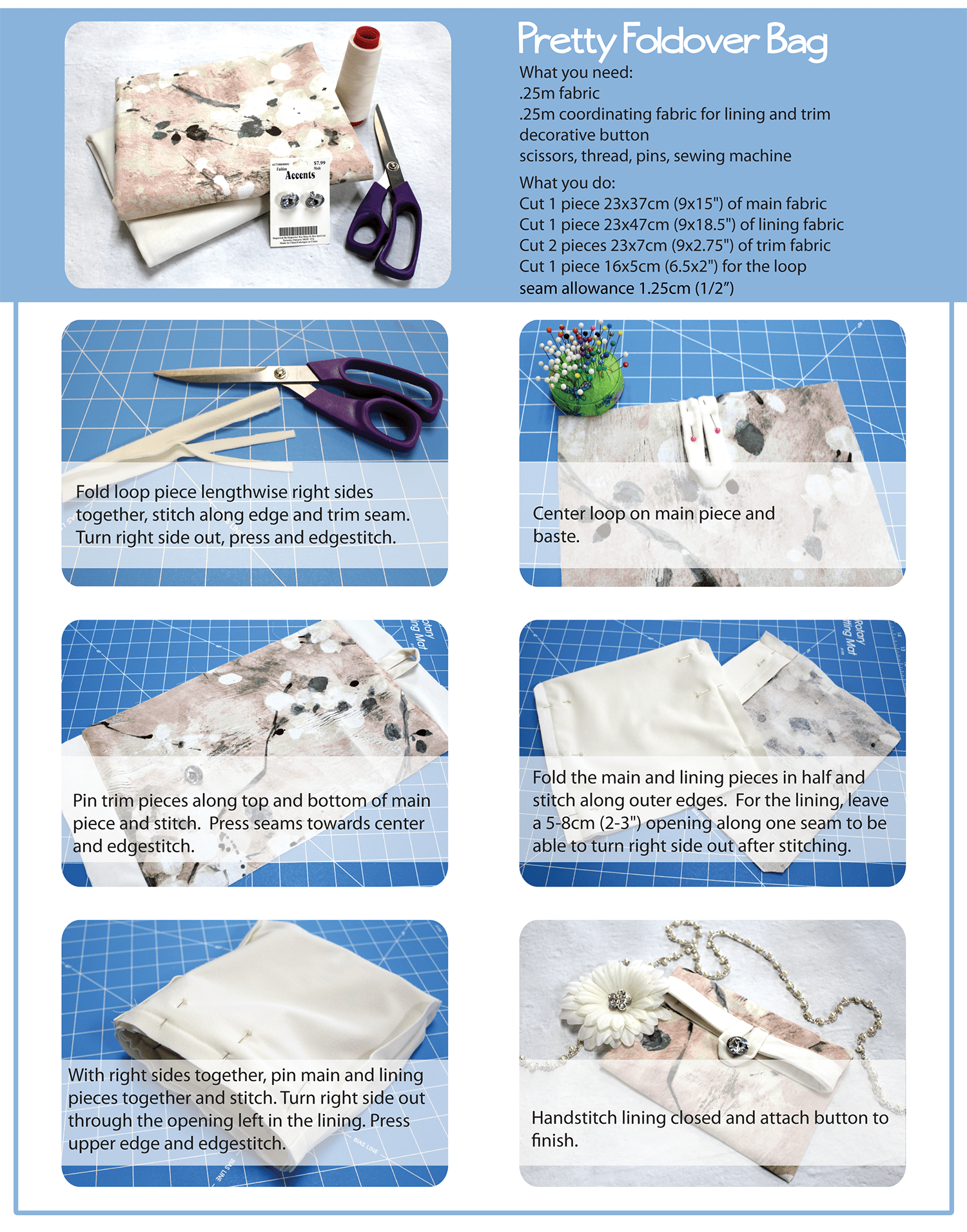 Material & steps to create your own foldover bag