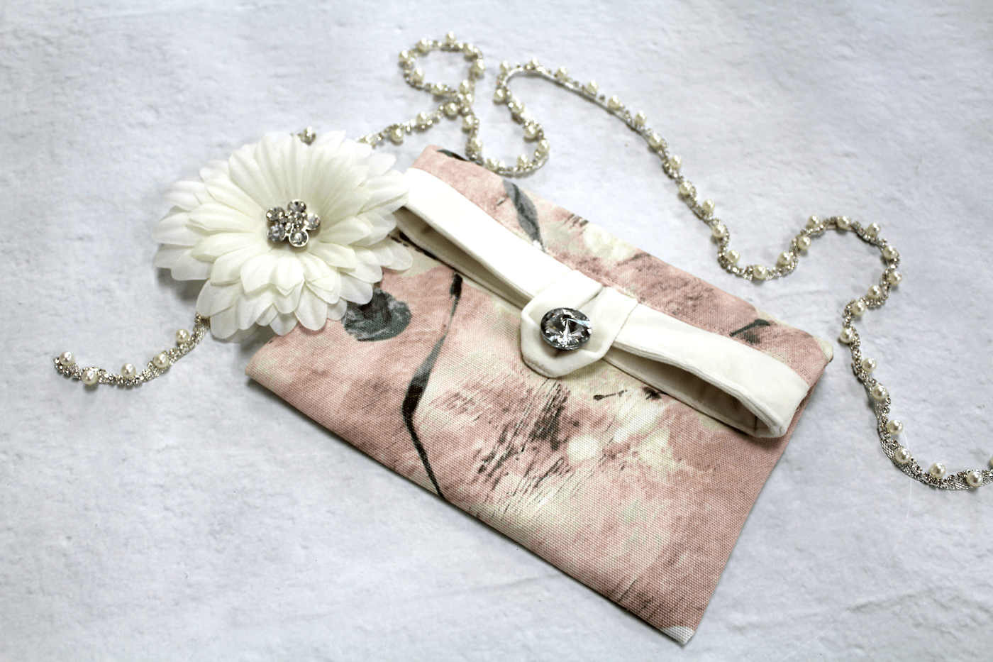 Closeup of completed pink foldover bag