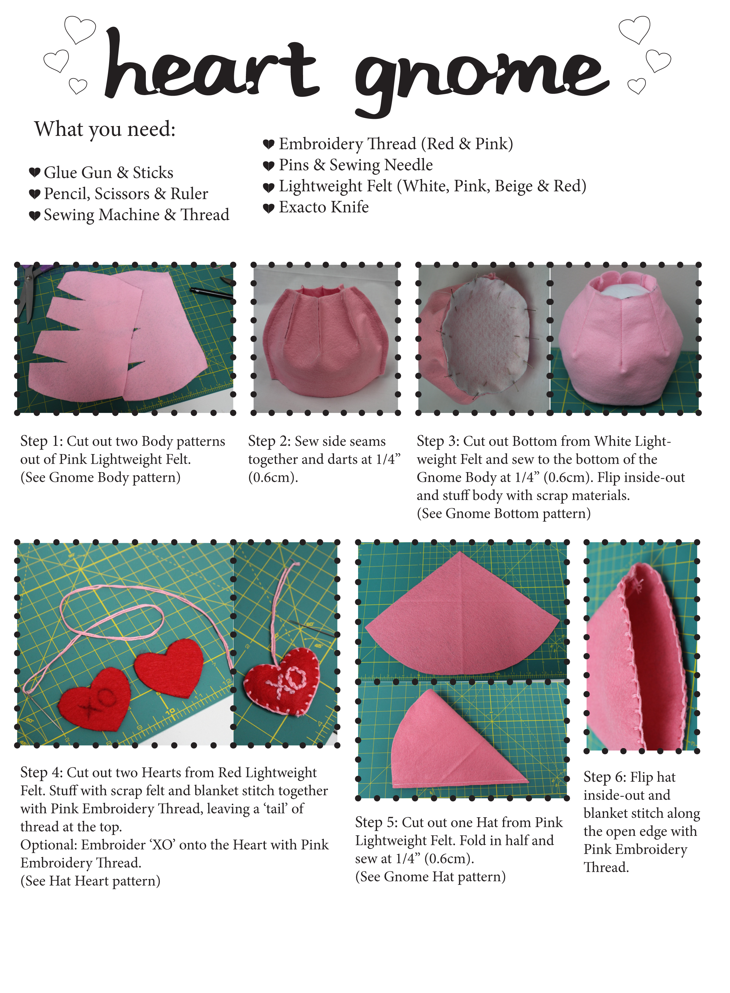 Steps to creating your heart gnome for Valentines
