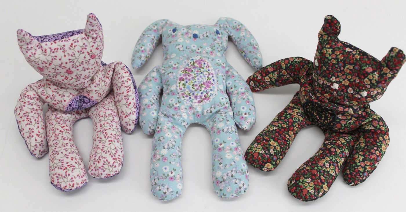 Closeup of cat, bunny & bear heated packs