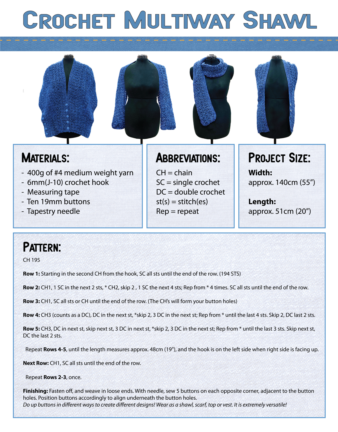 Steps to create your Multiway Crochet-Shawl