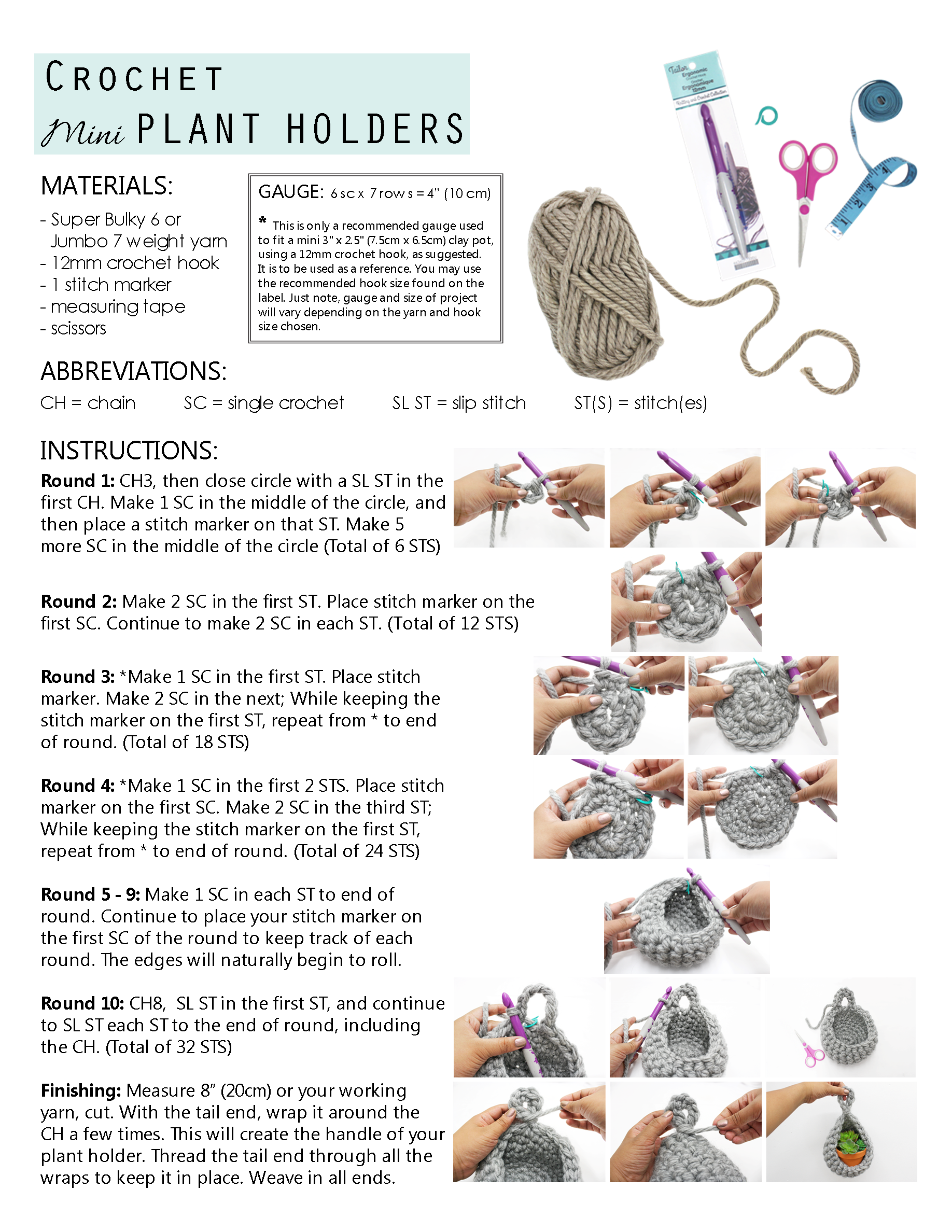 Materials & steps to creating your crochet mini plant holders