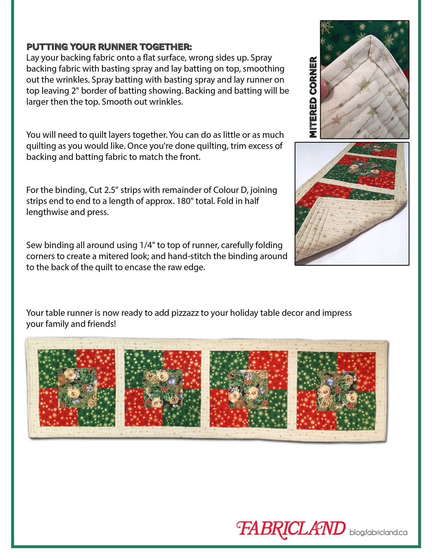 Steps to putting your quilted table runner together 