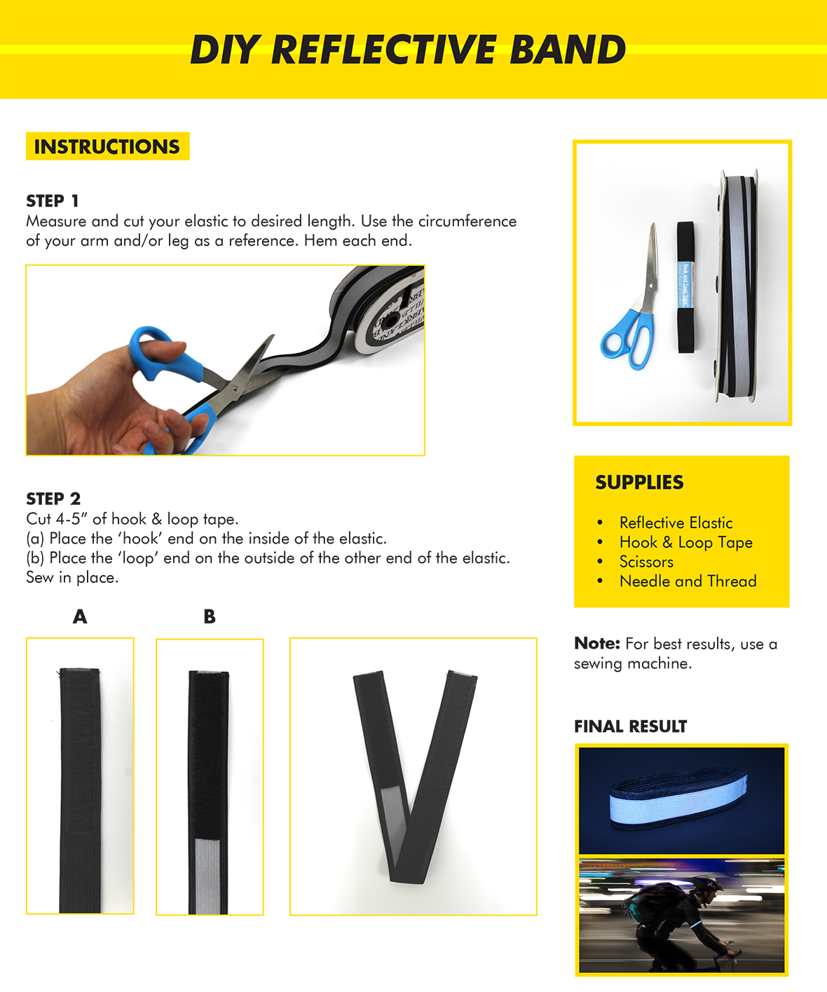 Steps to create your own reflective band for safe bike riding fun!