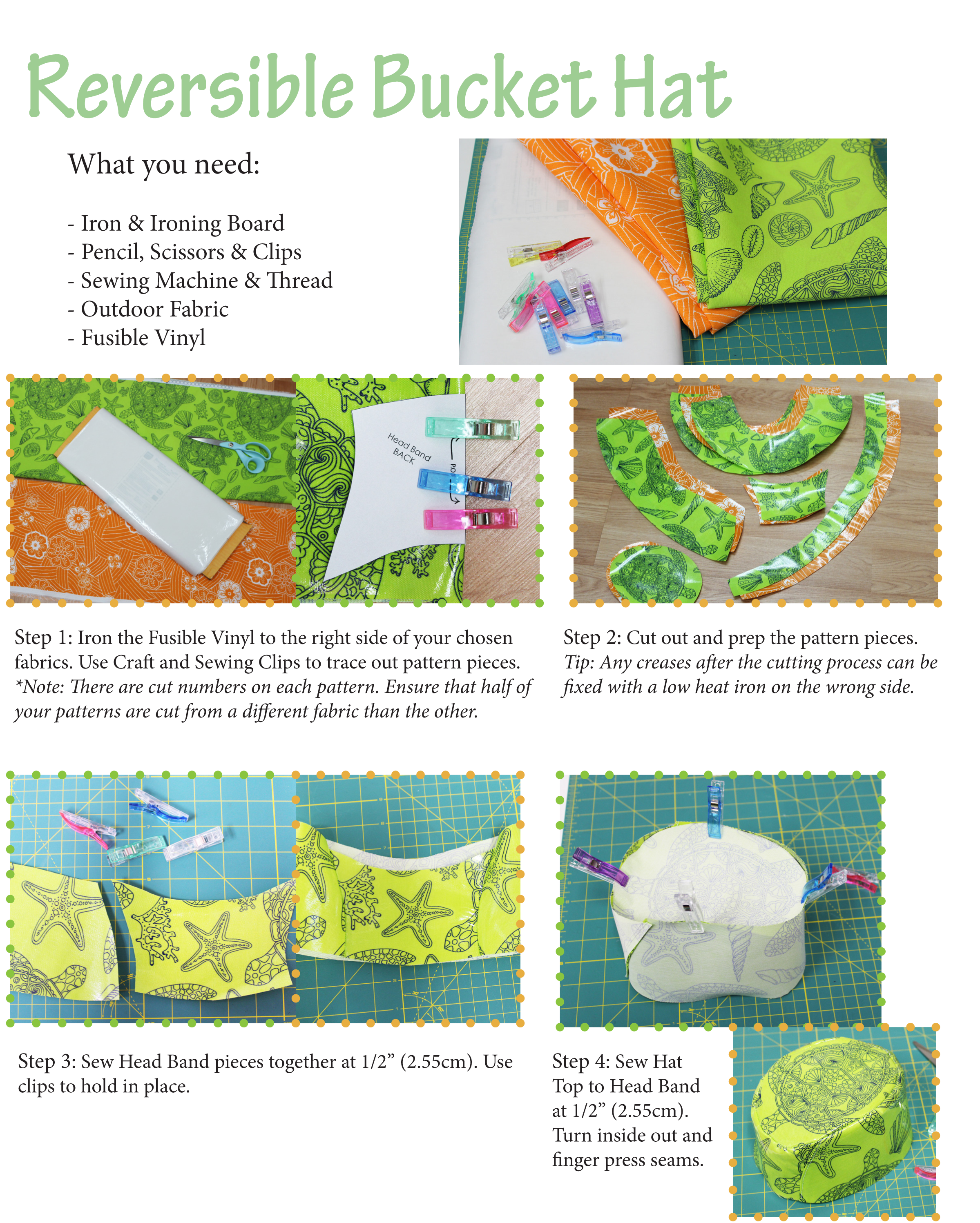 First set of steps to creating your own reversible bucket hat
