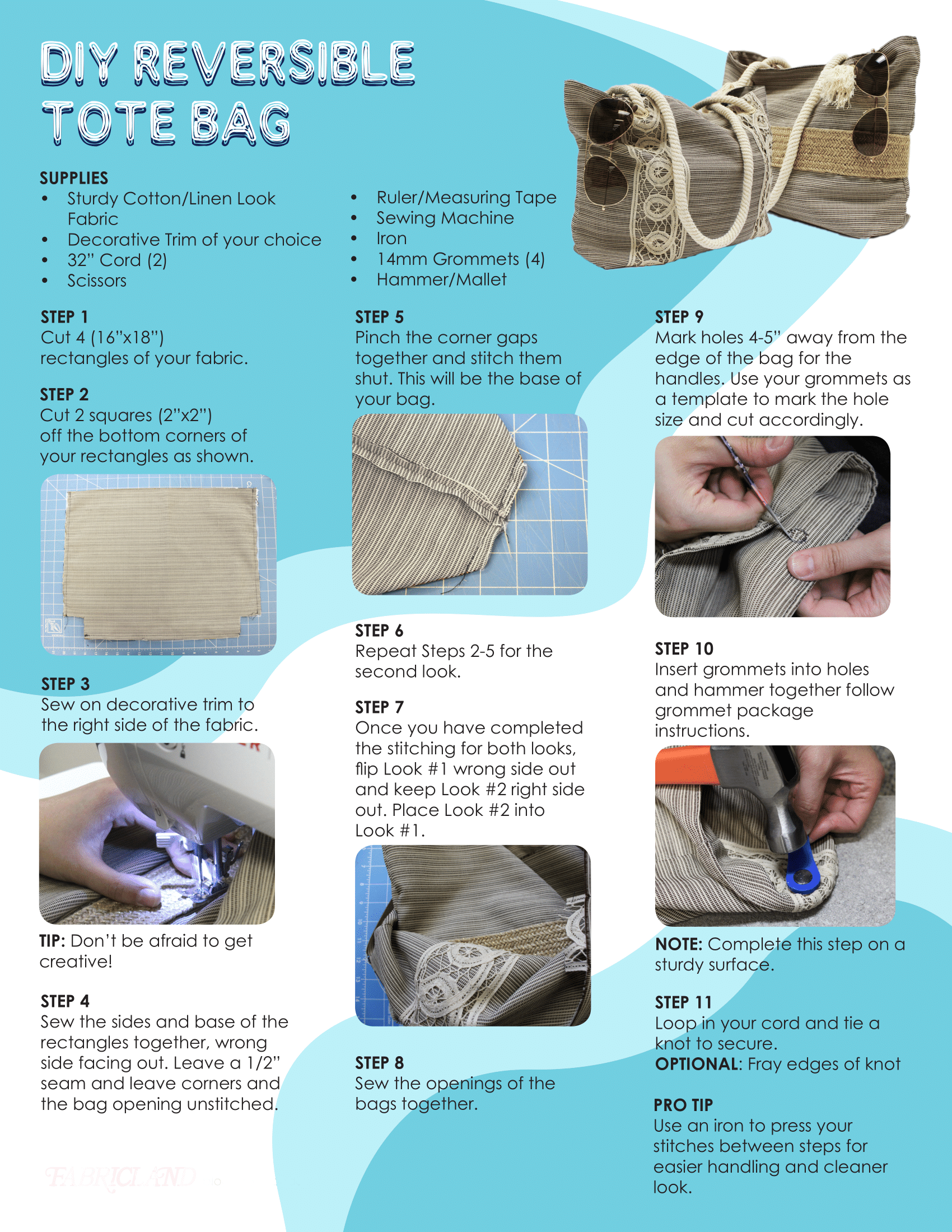 Materials & steps to create your own reversible tote.