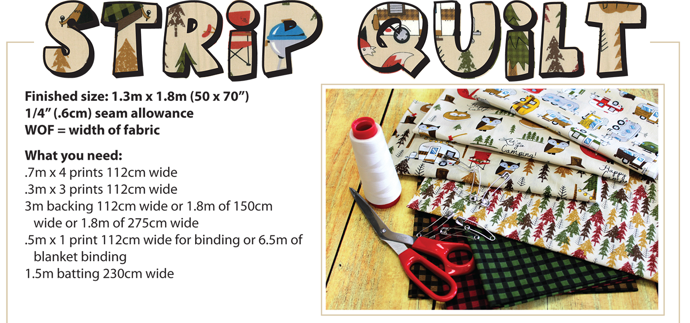 Materials to create your own 50 by 70 inche strip quilt