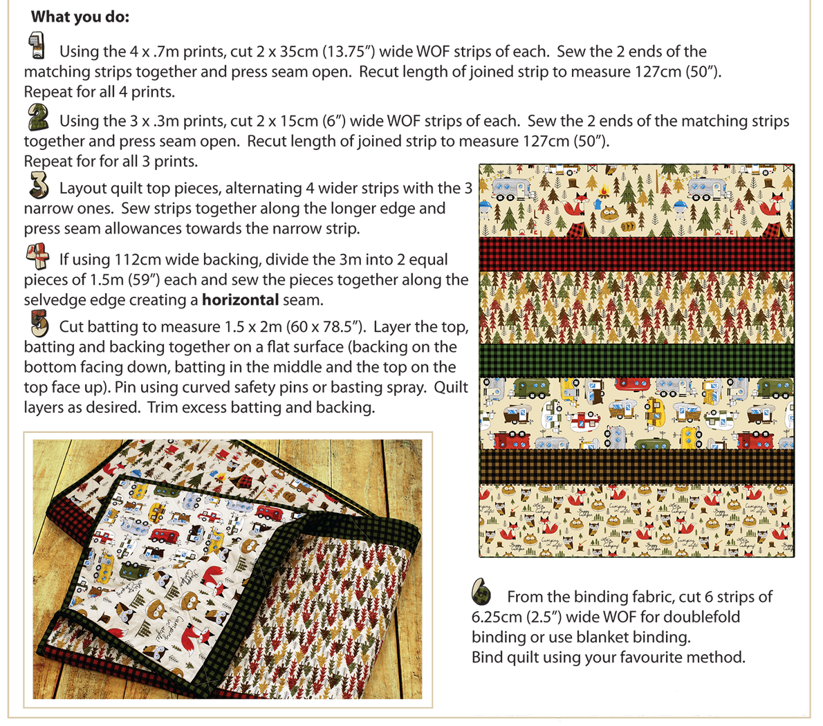 Steps to create your own 50 by 70 inche strip quilt