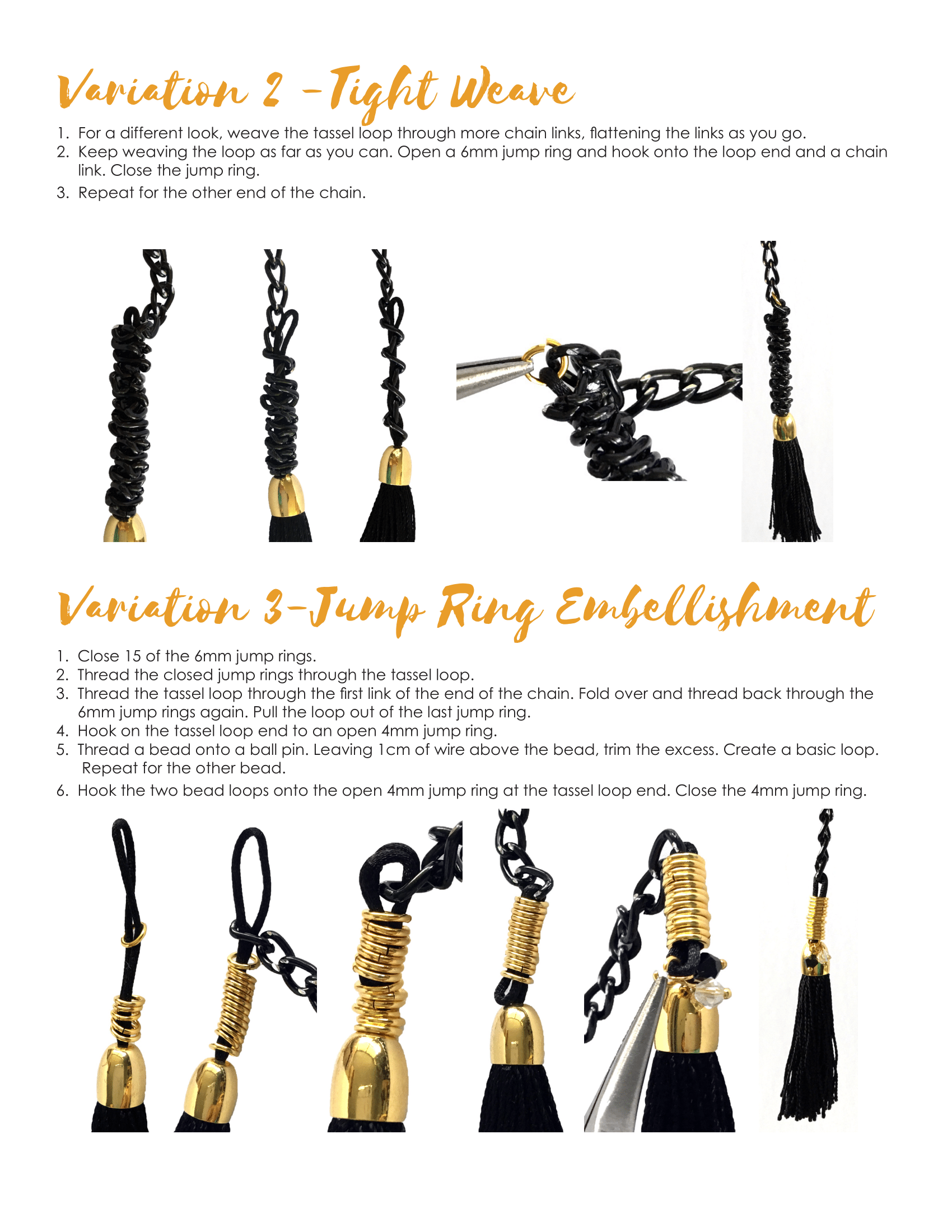Steps to create your tight weave tassel & jump ring embellishment tassel