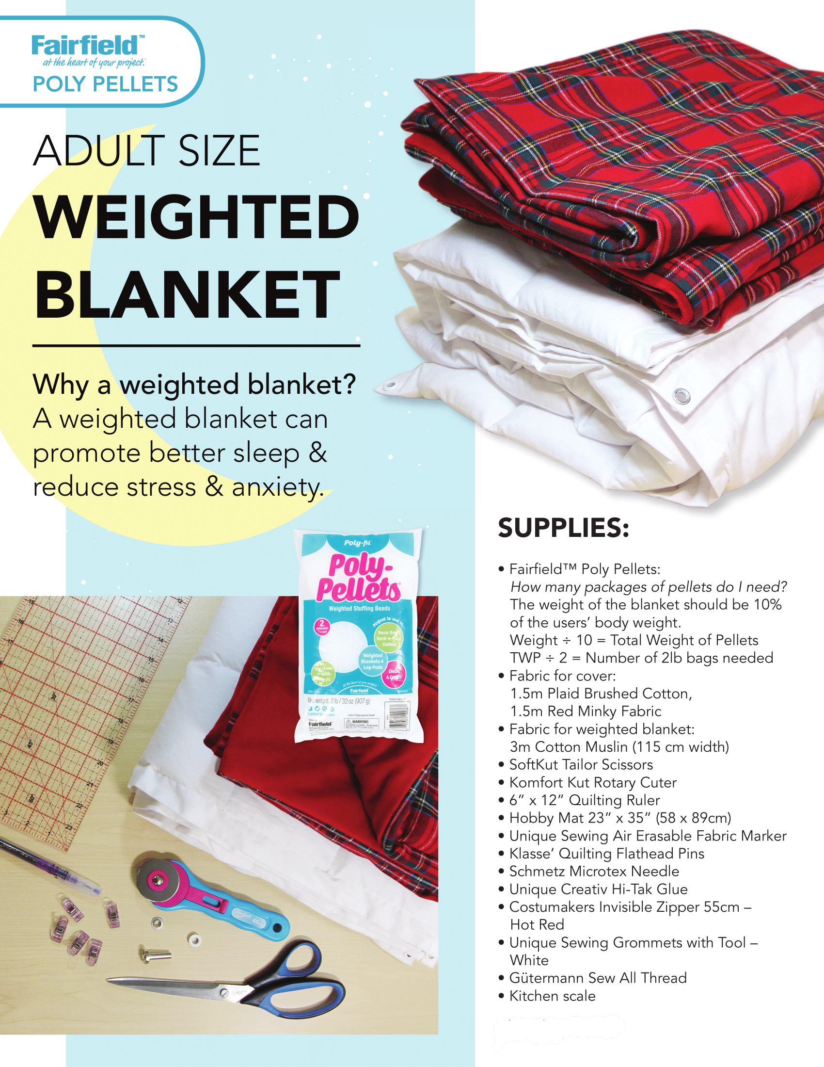 Tools & materials required to make a weighted blanket